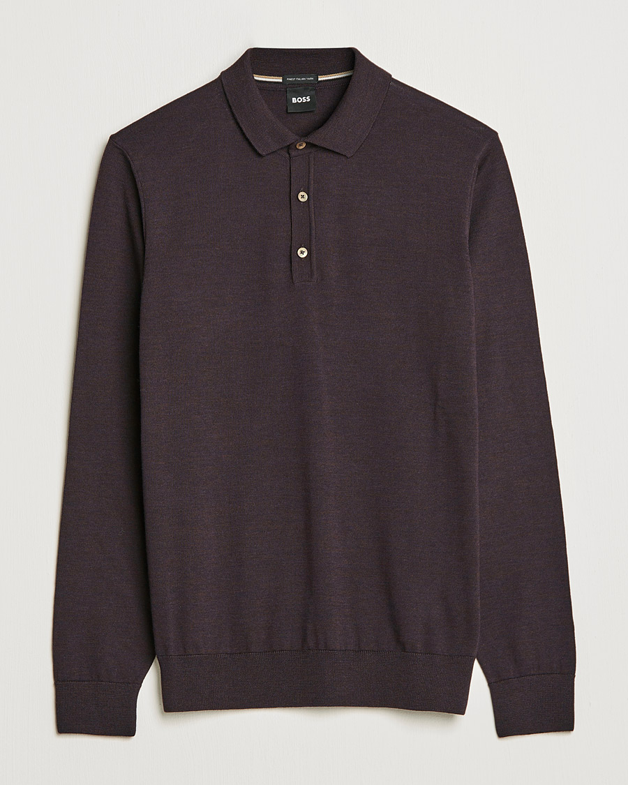 Mies | Puserot | BOSS BLACK | Lancione Merino Knitted Polo Medium Brown