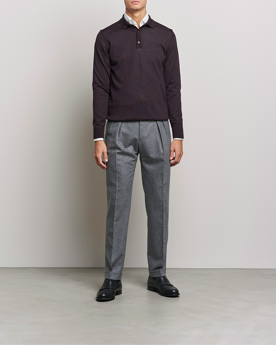 Mies | Puserot | BOSS | Lancione Merino Knitted Polo Medium Brown