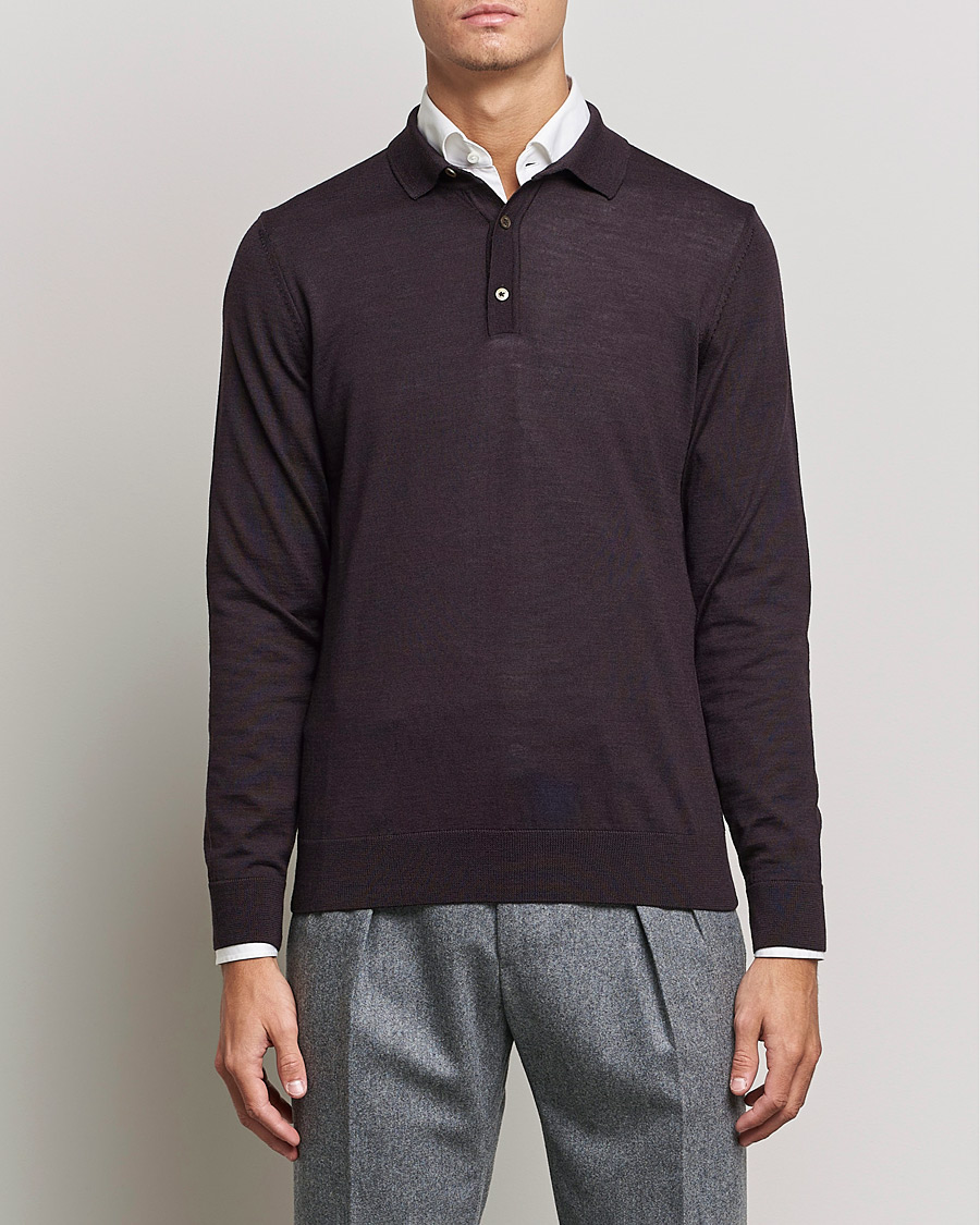 Mies | Puserot | BOSS BLACK | Lancione Merino Knitted Polo Medium Brown