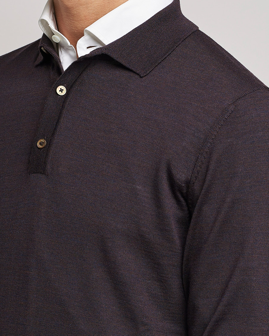 Mies | Puserot | BOSS BLACK | Lancione Merino Knitted Polo Medium Brown