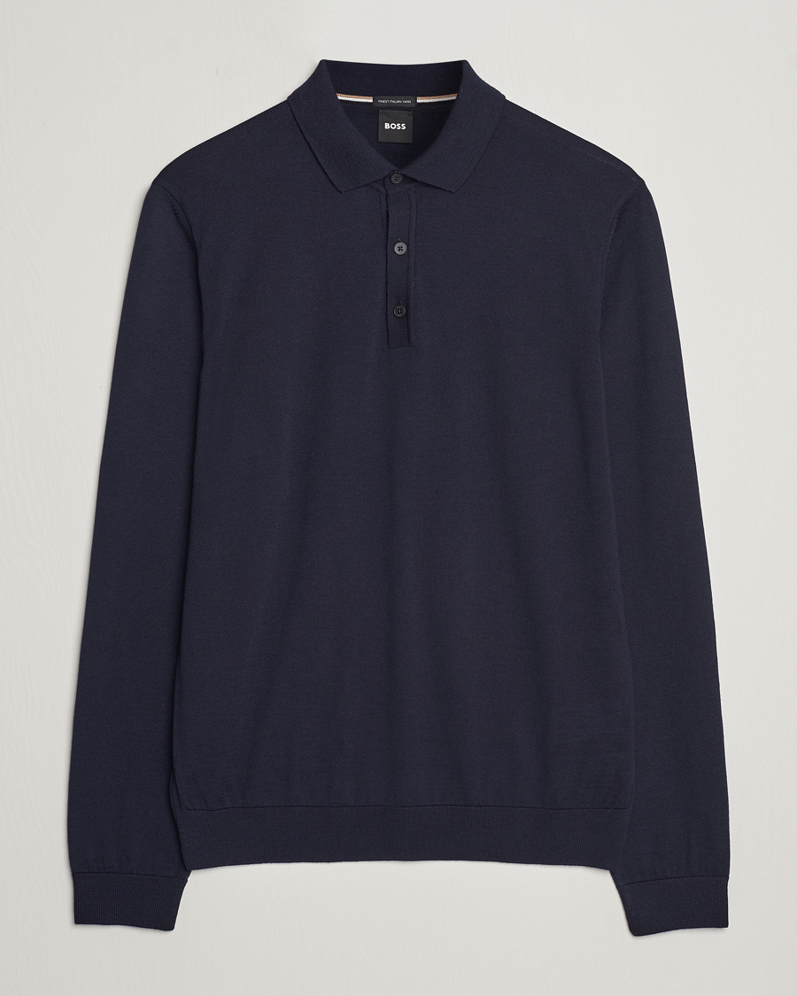 Mies |  | BOSS BLACK | Lancione Merino Knitted Polo Dark Blue