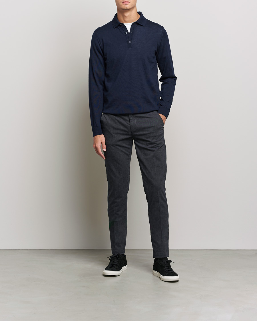 Mies | Puserot | BOSS BLACK | Lancione Merino Knitted Polo Dark Blue