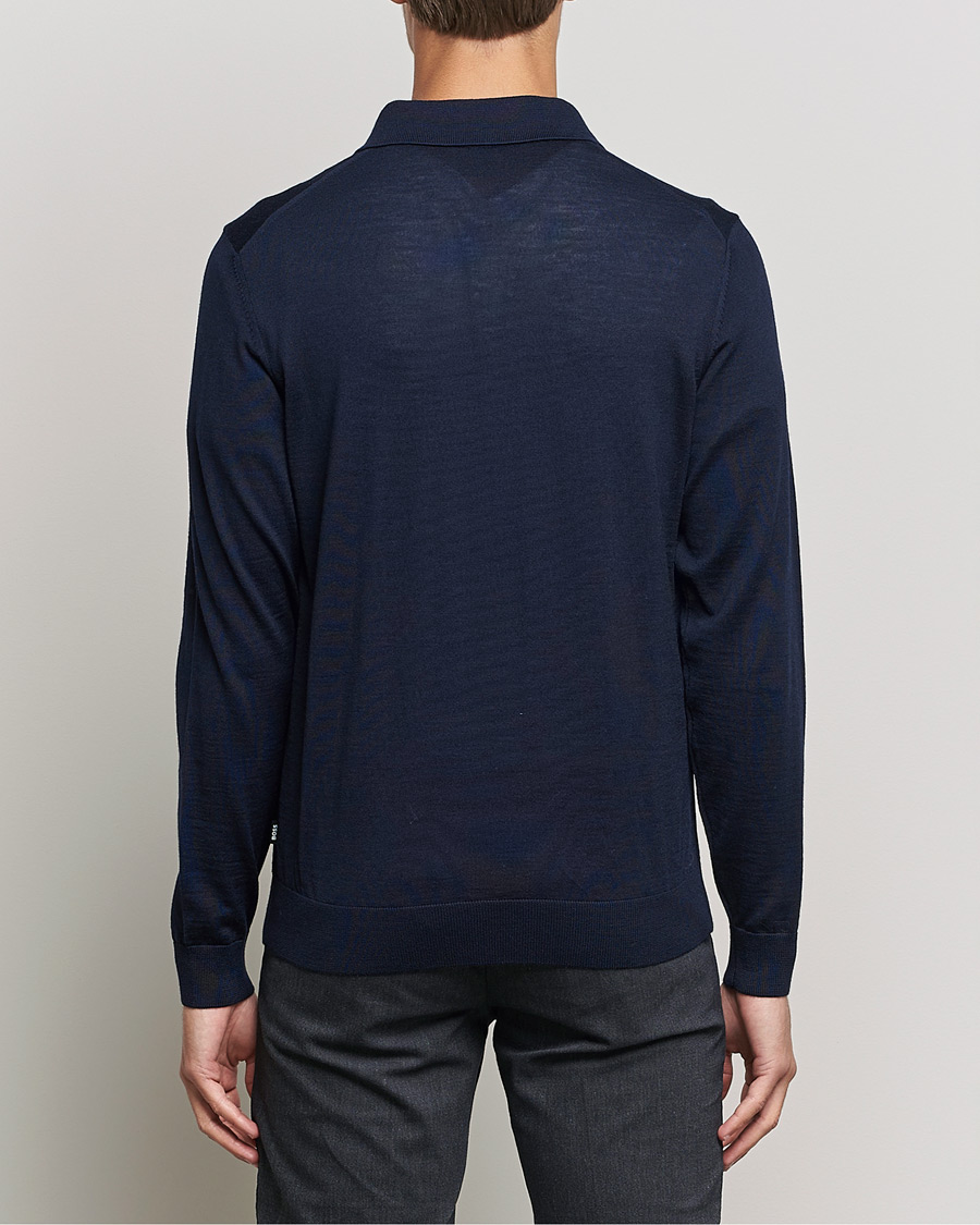 Mies | Puserot | BOSS BLACK | Lancione Merino Knitted Polo Dark Blue