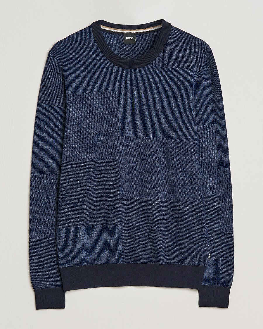 Mies | Puserot | BOSS BLACK | Leugenio Strucktured Block Sweater Dark Blue