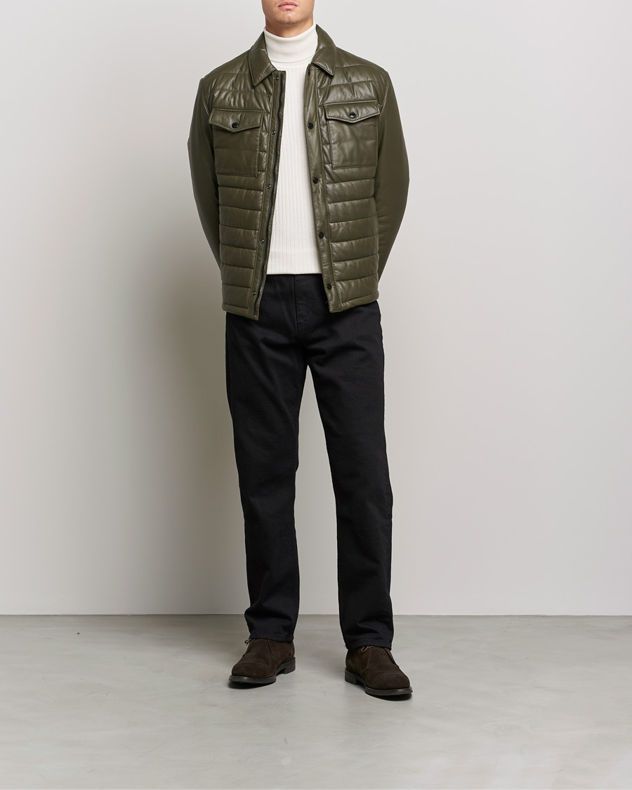 Mies | Takit | BOSS | Milted Padded Leather Jacket Open Green