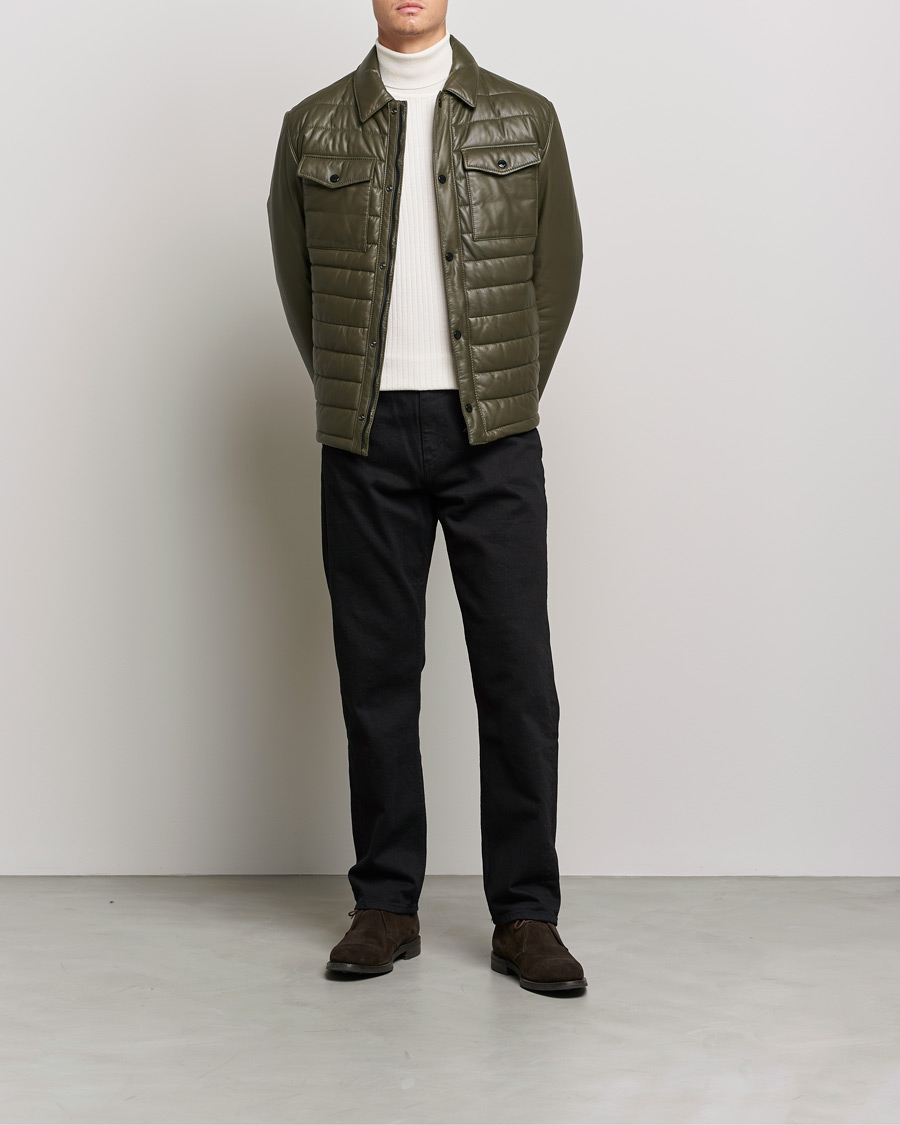 Mies | Takit | BOSS BLACK | Milted Padded Leather Jacket Open Green