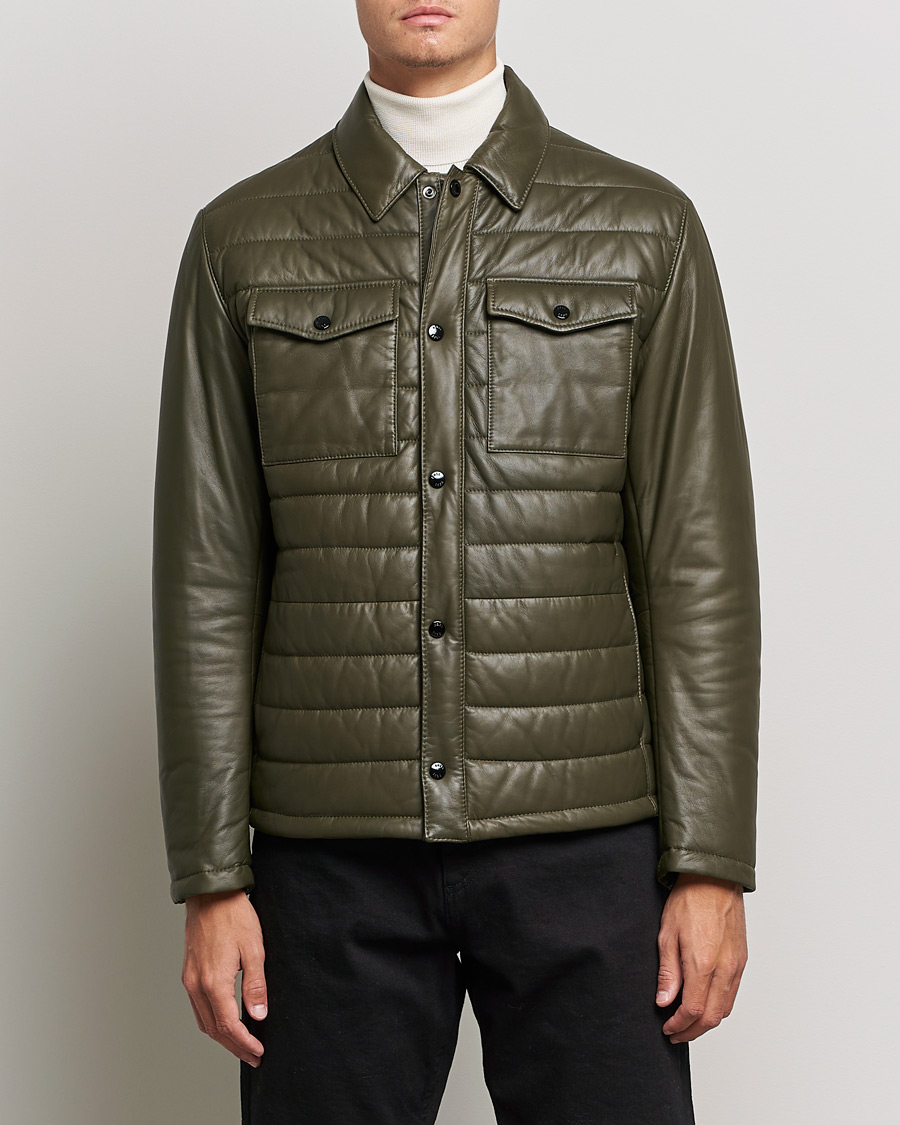 Mies | Takit | BOSS BLACK | Milted Padded Leather Jacket Open Green