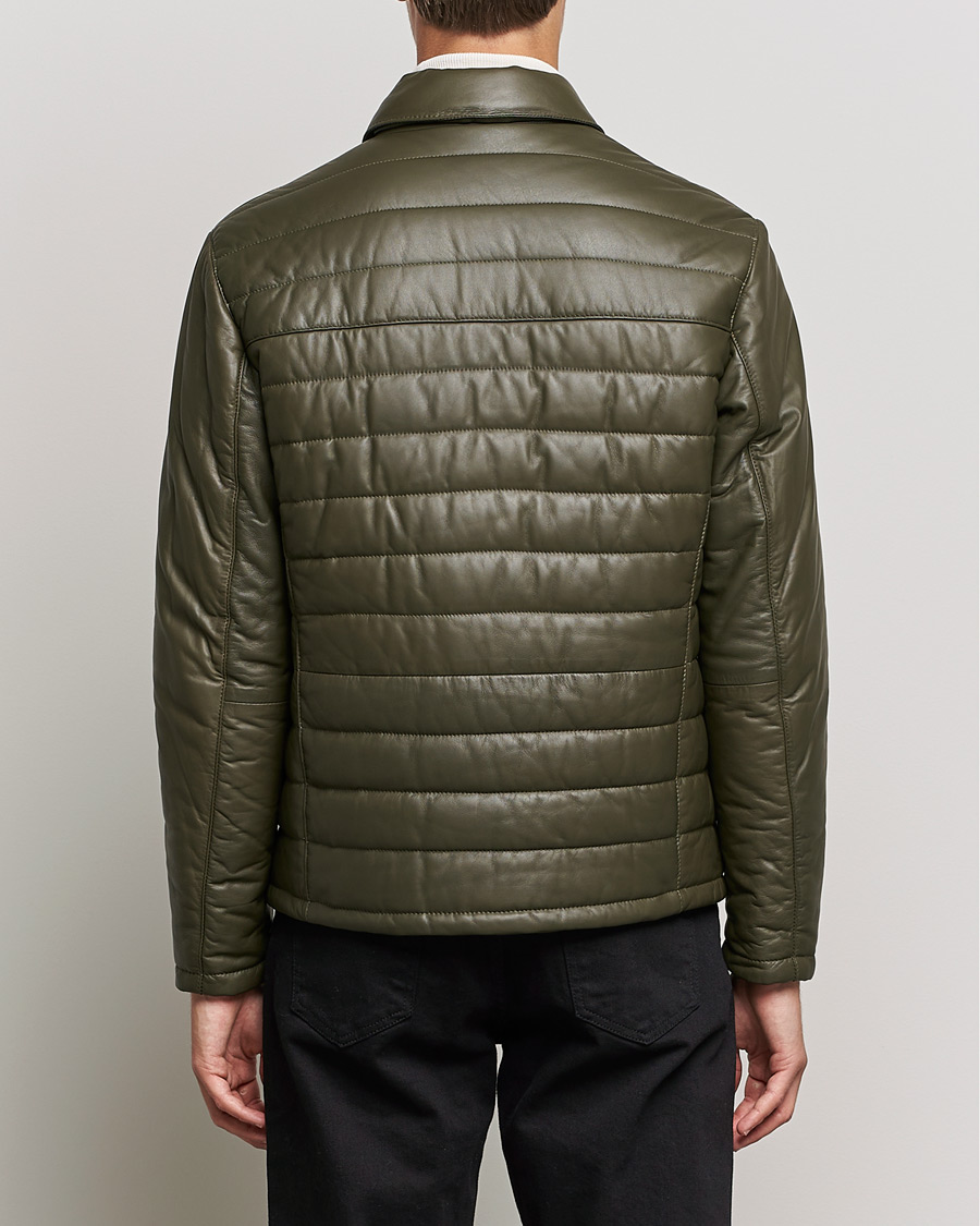 Mies | Takit | BOSS BLACK | Milted Padded Leather Jacket Open Green