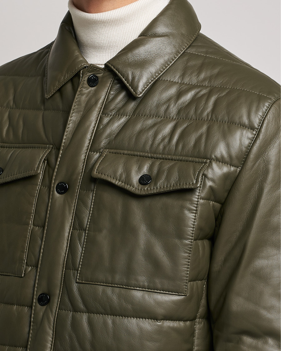 Mies | Takit | BOSS BLACK | Milted Padded Leather Jacket Open Green