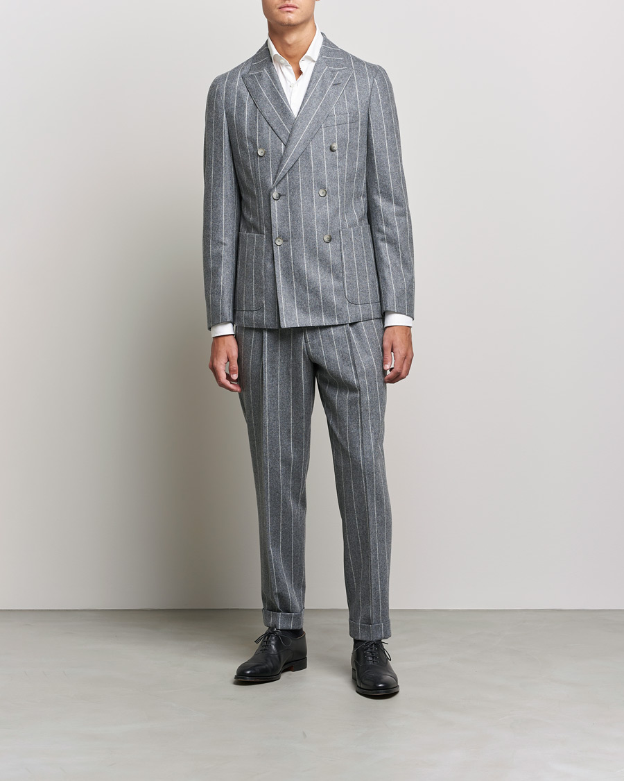 Mies | Puvut | BOSS | Hanry Wool Double Breasted Pinstripe Suit Medium Grey