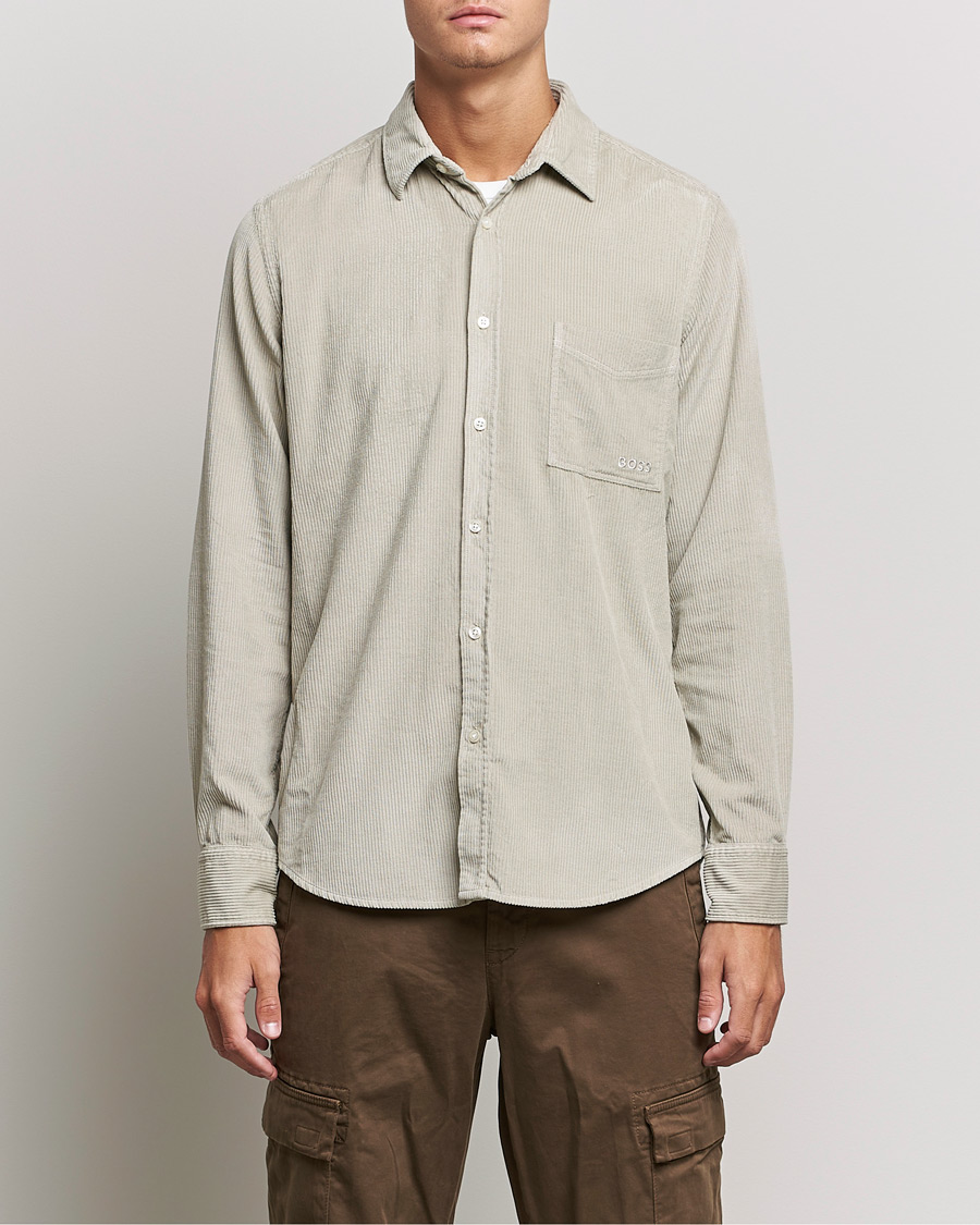 Mies | Vakosamettipaidat | BOSS Casual | Relegant Corduroy Shirt Open Grey
