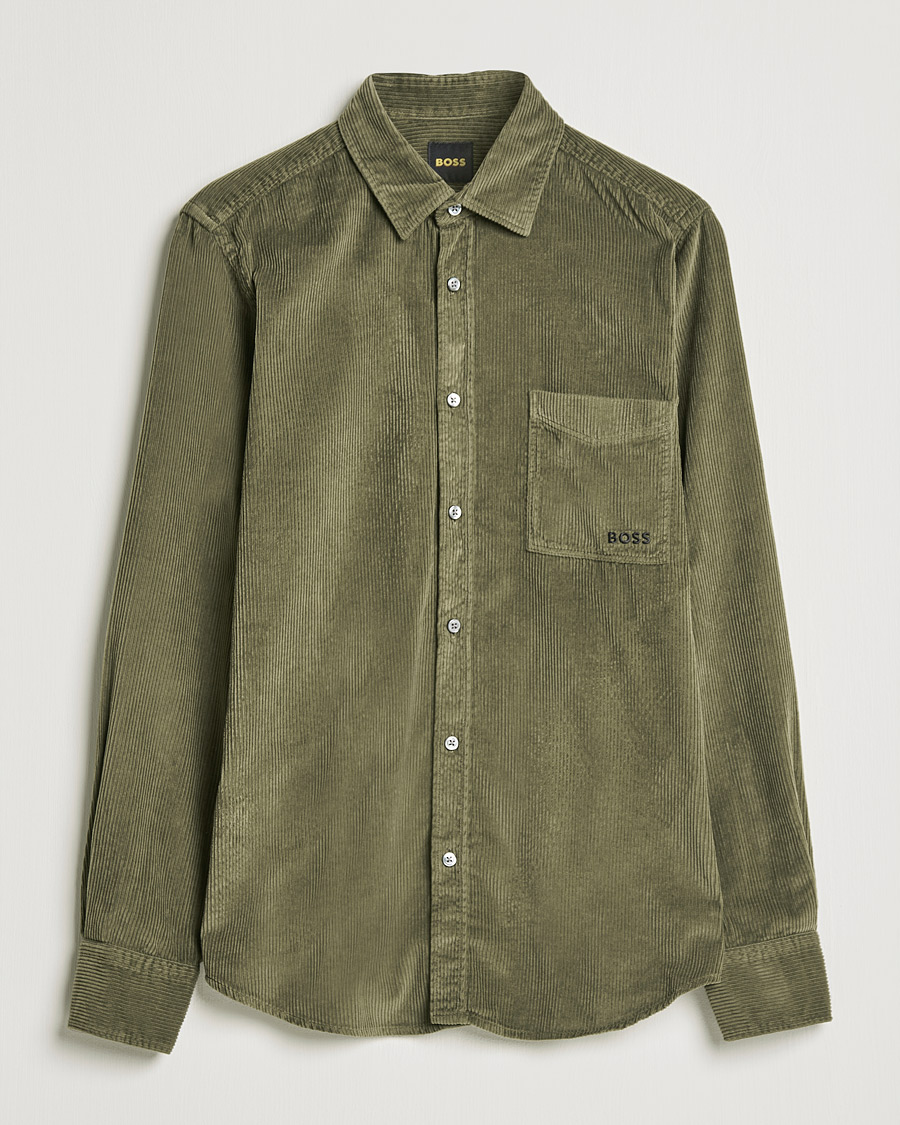 Mies | Kauluspaidat | BOSS ORANGE | Relegant Corduroy Shirt Dark Green