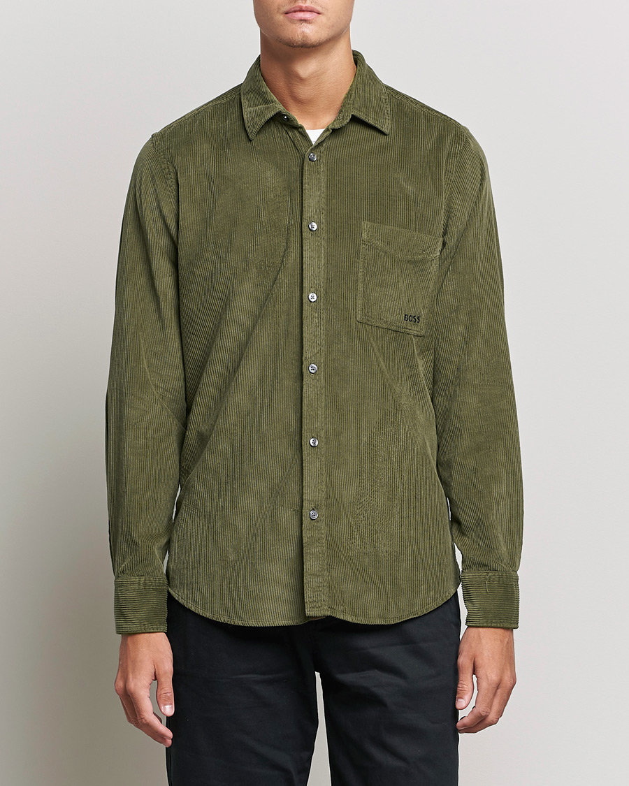 Mies | Vakosamettipaidat | BOSS Casual | Relegant Corduroy Shirt Dark Green