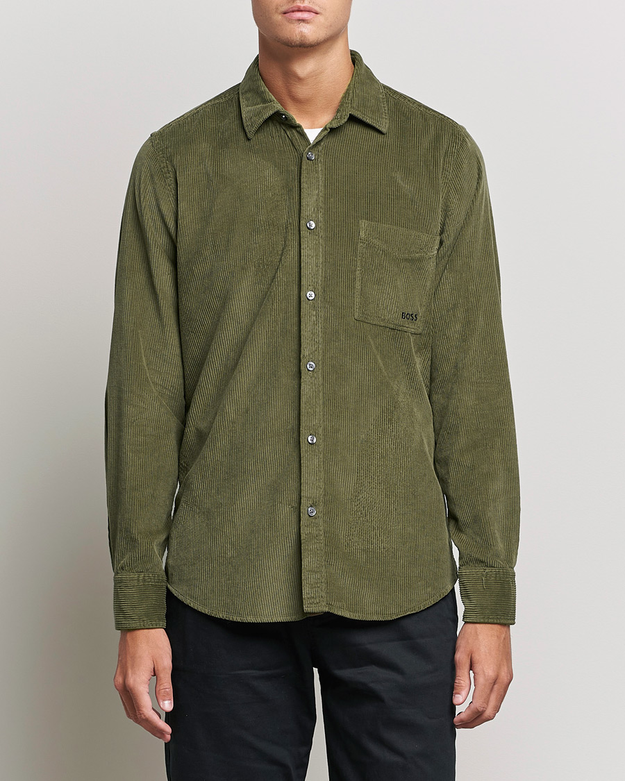 Mies | Kauluspaidat | BOSS ORANGE | Relegant Corduroy Shirt Dark Green