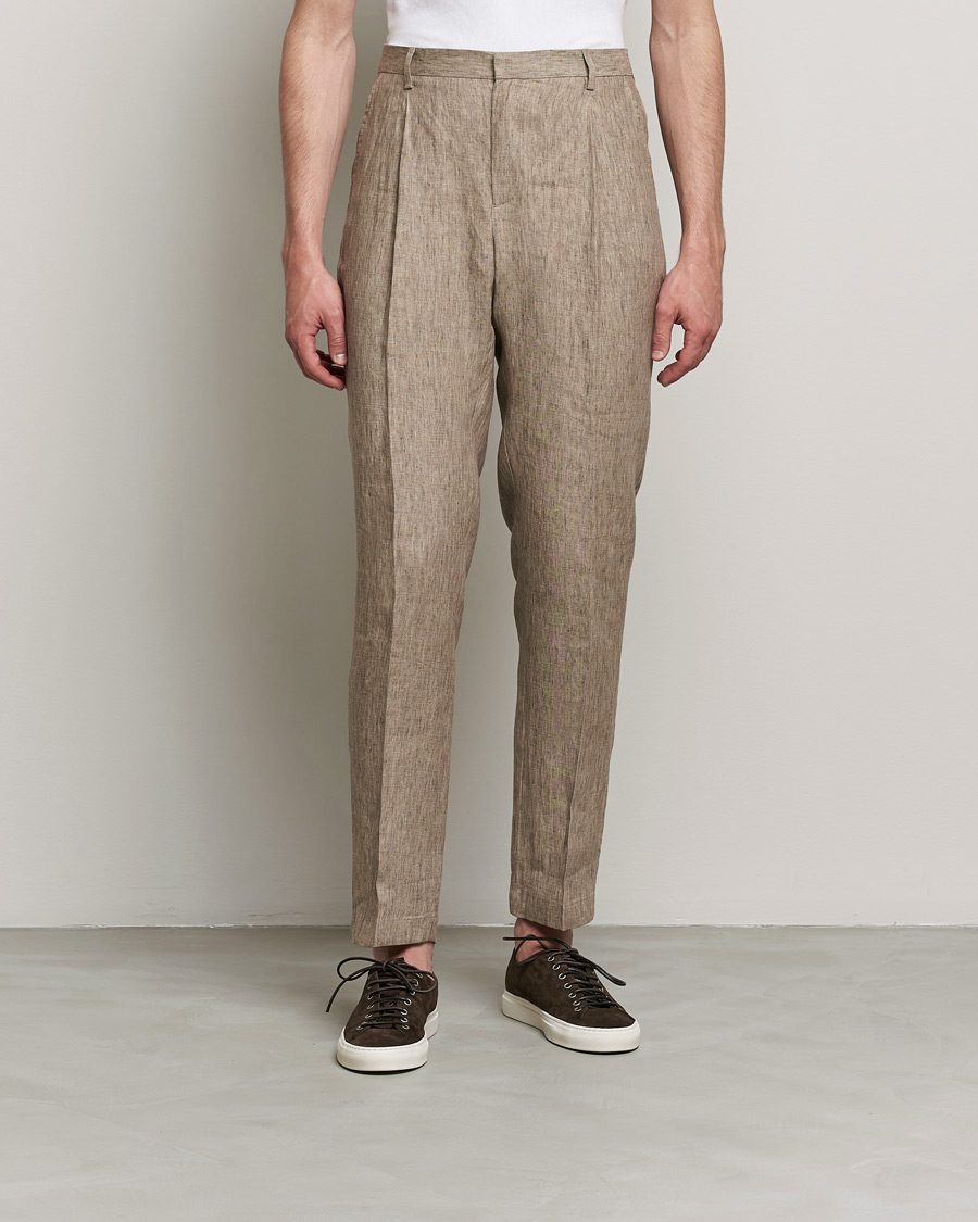 Mies | Pellavahousut | Sunspel | Tailored Relaxed Fit Linen Trousers Dark Stone