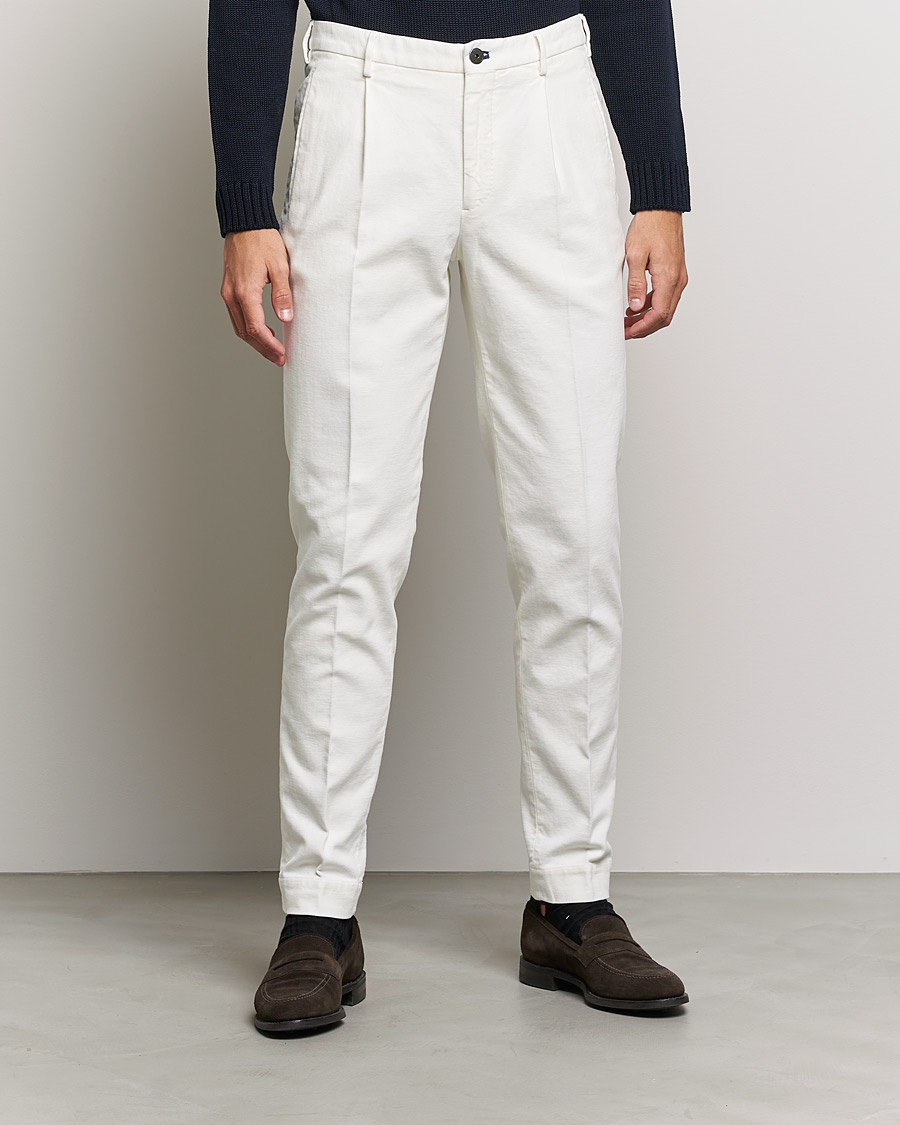 Mies |  | Incotex | Pleated Luxury Moleskine Trousers Off White