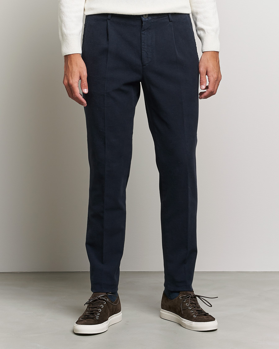 Mies |  | Incotex | Pleated Luxury Moleskine Trousers Navy