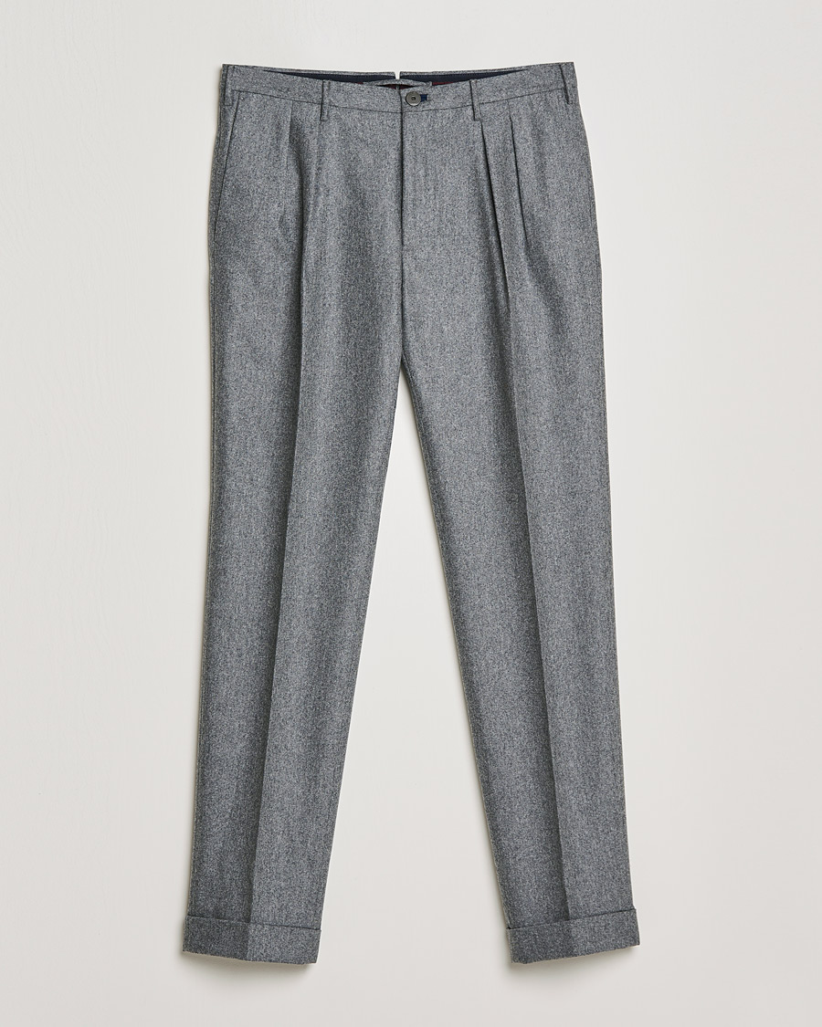 Mies | Housut | Incotex | Pleated Flannel Trousers Grey Melange