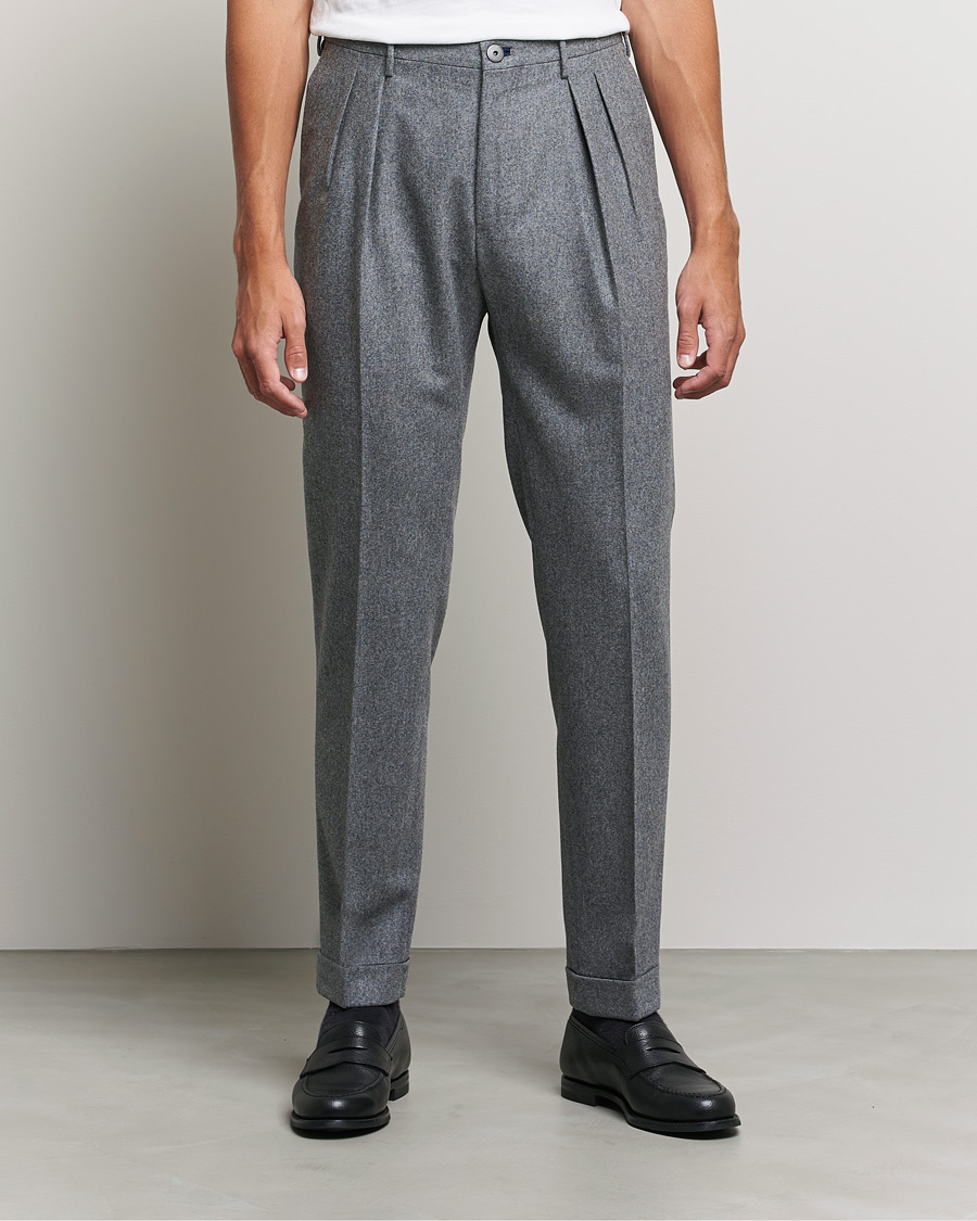 Mies | Housut | Incotex | Pleated Flannel Trousers Grey Melange