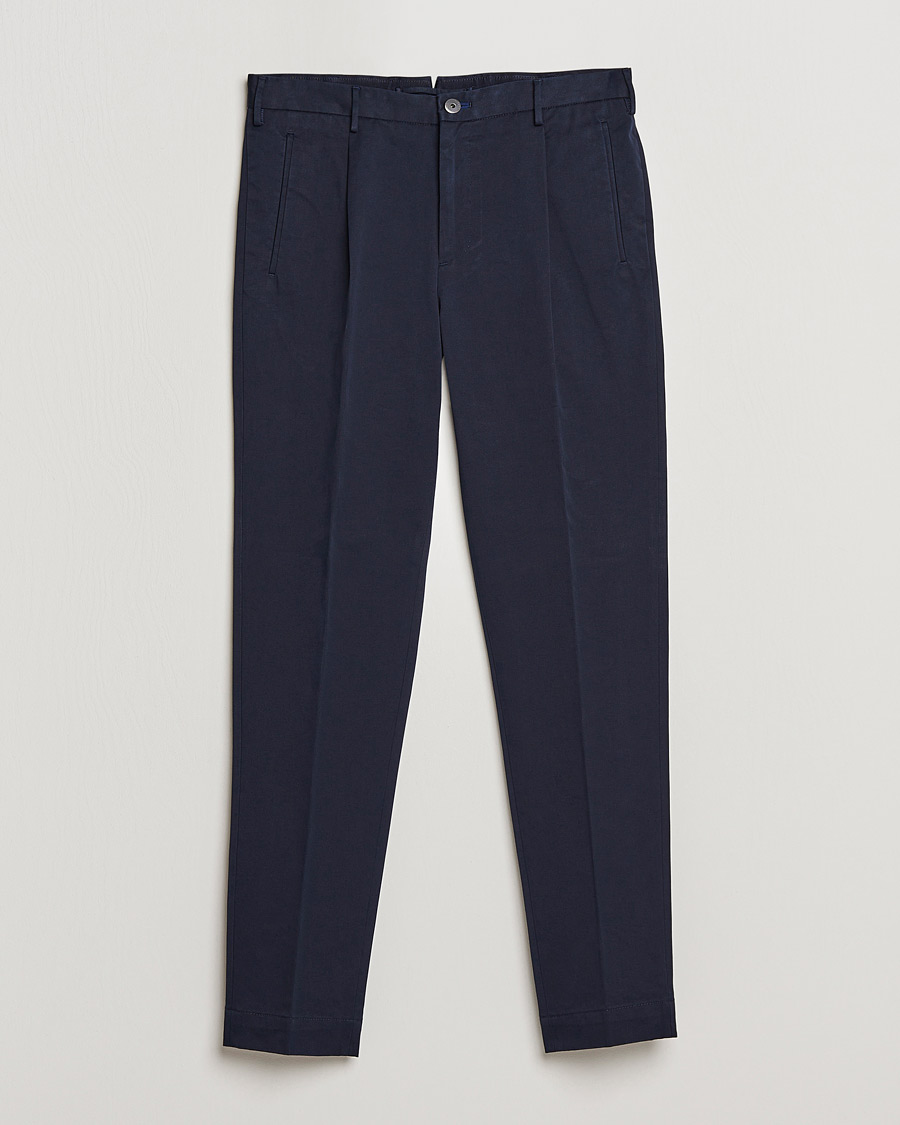 Mies | Housut | Incotex | Pleated Cotton Stretch Chinos Navy