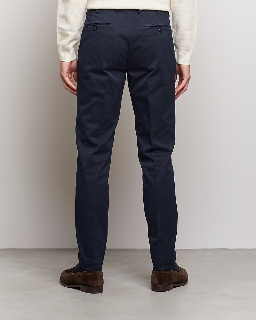 Mies | Housut | Incotex | Pleated Cotton Stretch Chinos Navy