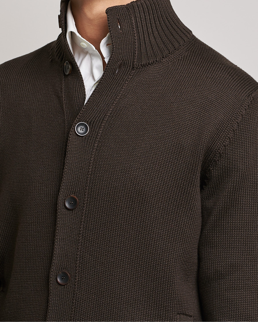 Mies | Puserot | Zanone | Virgin Merino Wool Chioto Cardigan Dark Brown
