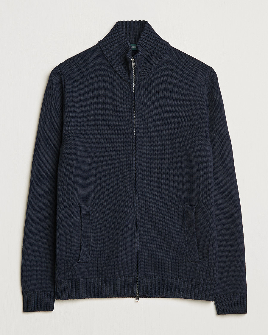 Mies | Puserot | Zanone | Virgin Merino Wool Zip Cardigan Navy