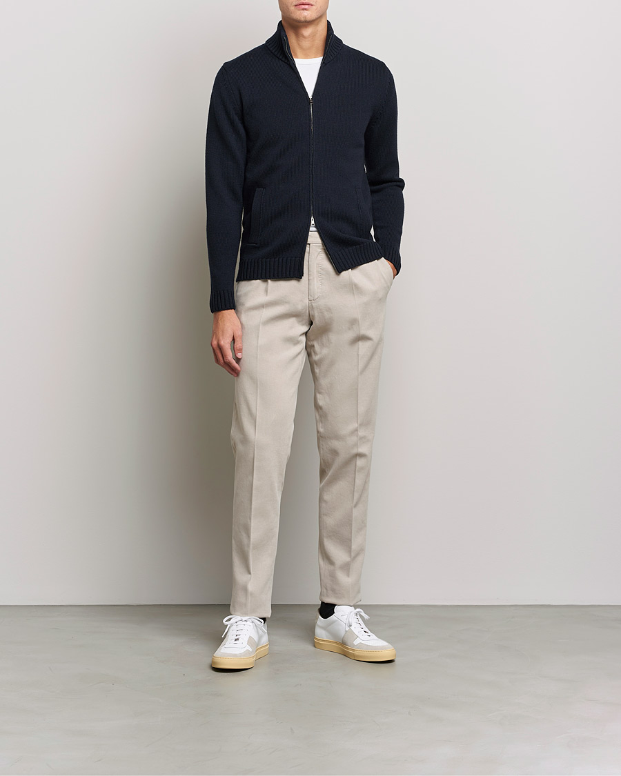 Mies | Puserot | Zanone | Virgin Merino Wool Zip Cardigan Navy