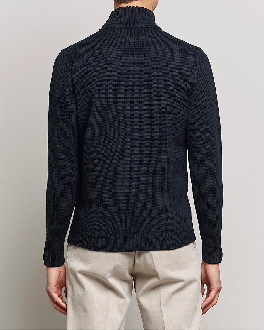 Mies | Puserot | Zanone | Virgin Merino Wool Zip Cardigan Navy