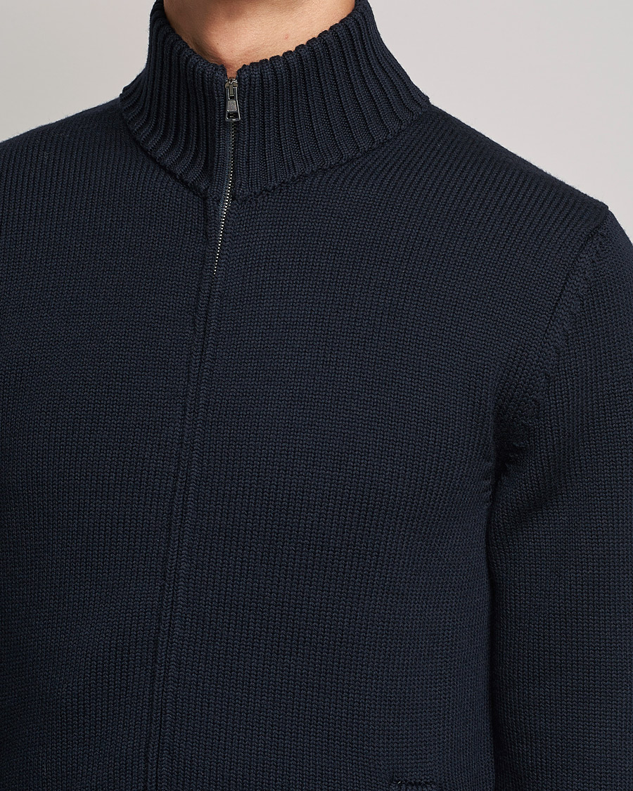 Mies | Puserot | Zanone | Virgin Merino Wool Zip Cardigan Navy