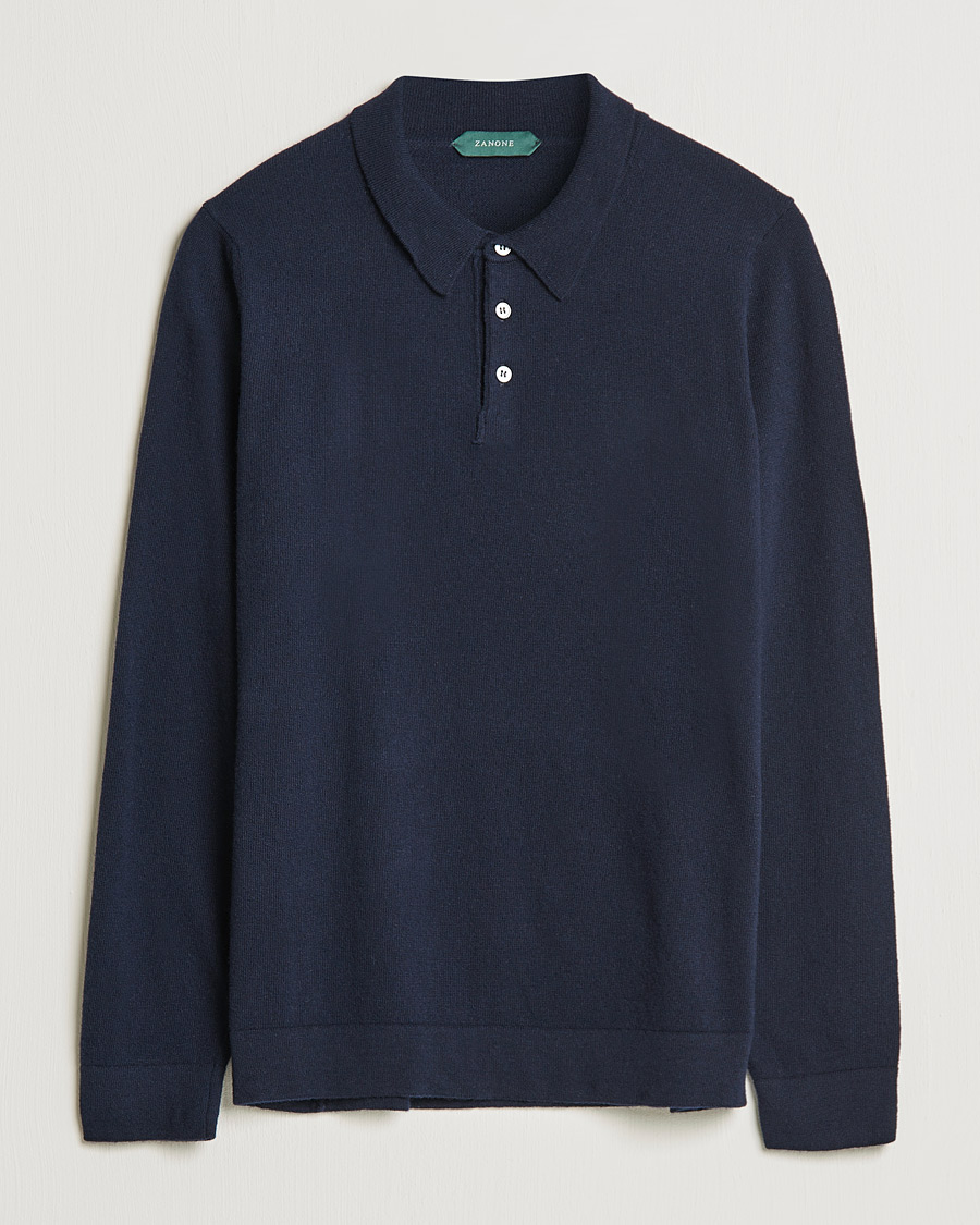 Miehet |  | Zanone | Knitted Cashmere Blend Polo Navy