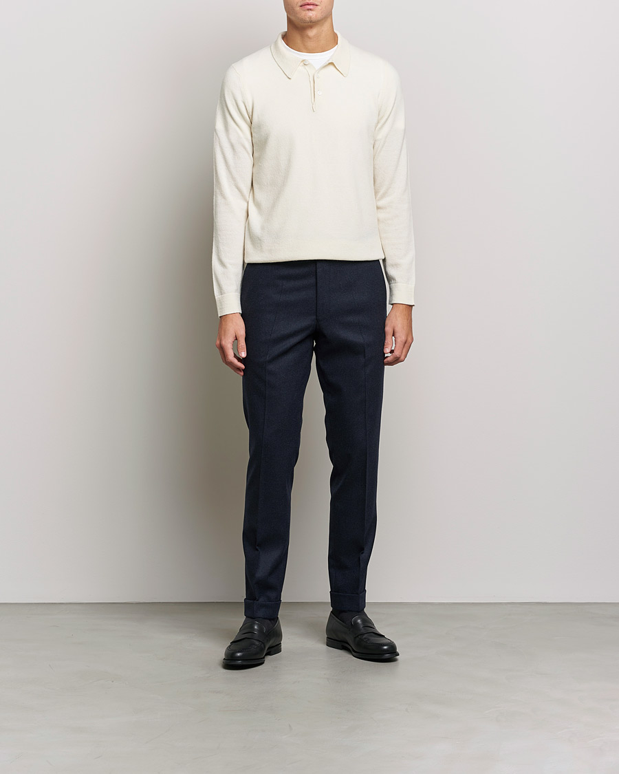 Mies | Puserot | Zanone | Knitted Cashmere Blend Polo Latte
