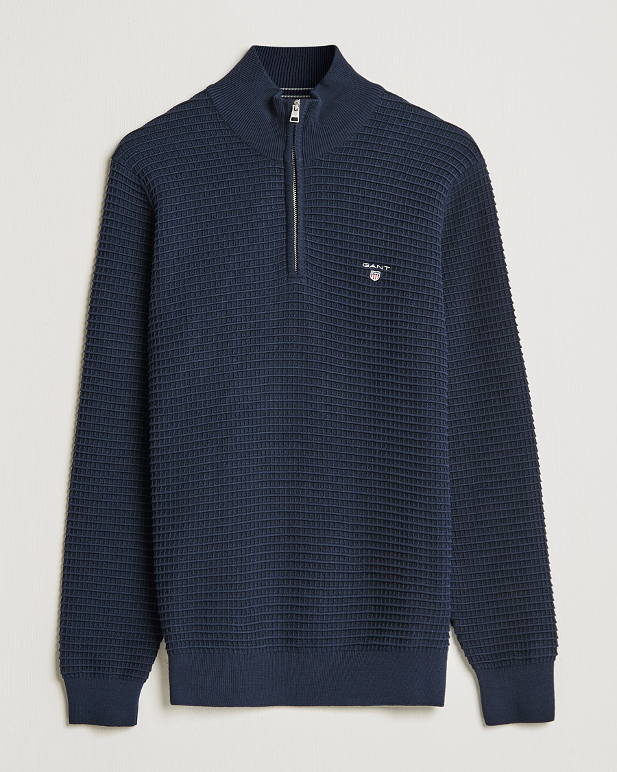 Mies | Puserot | GANT | Cotton Texture Half Zip Evening Blue