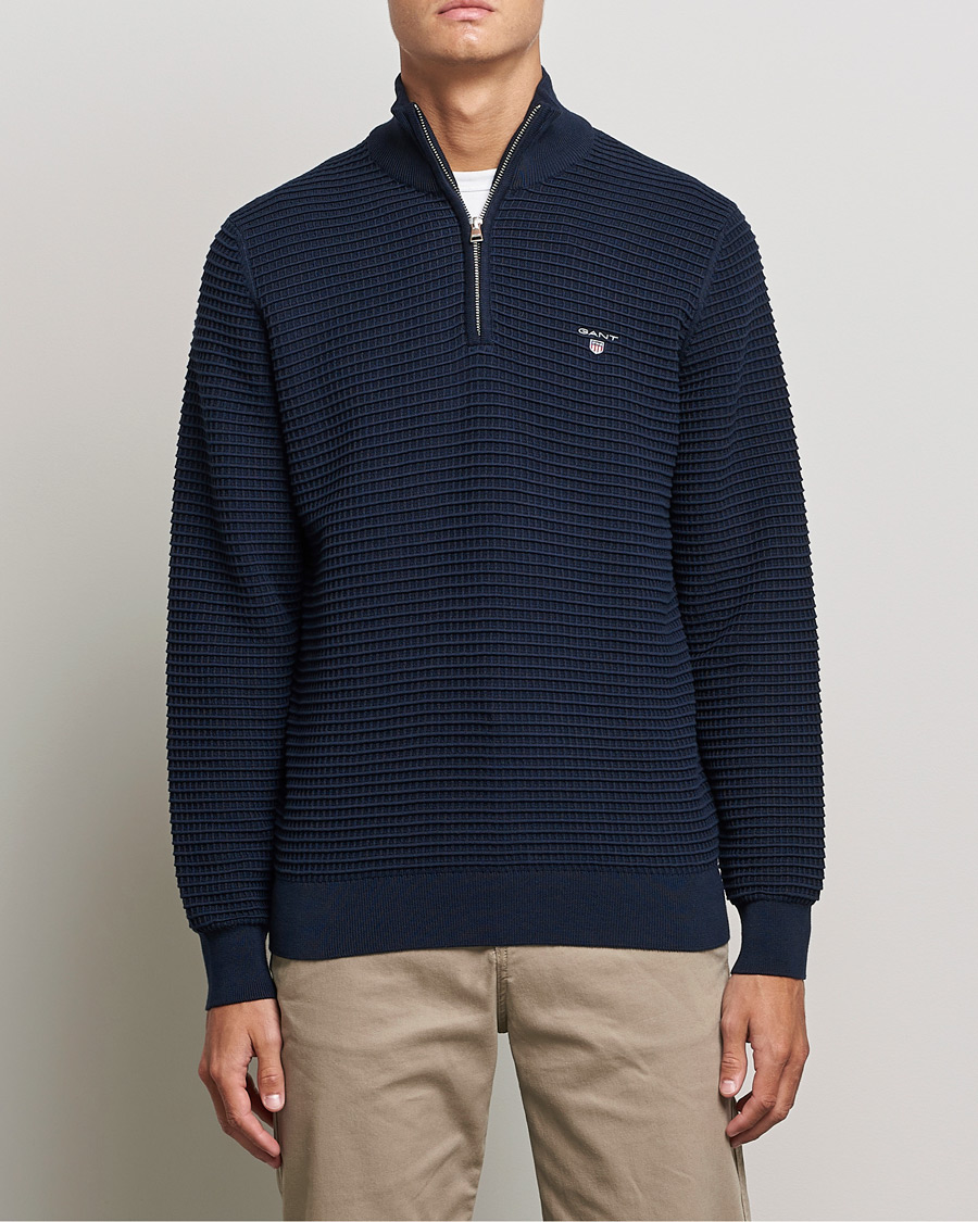 Mies | Puserot | GANT | Cotton Texture Half Zip Evening Blue