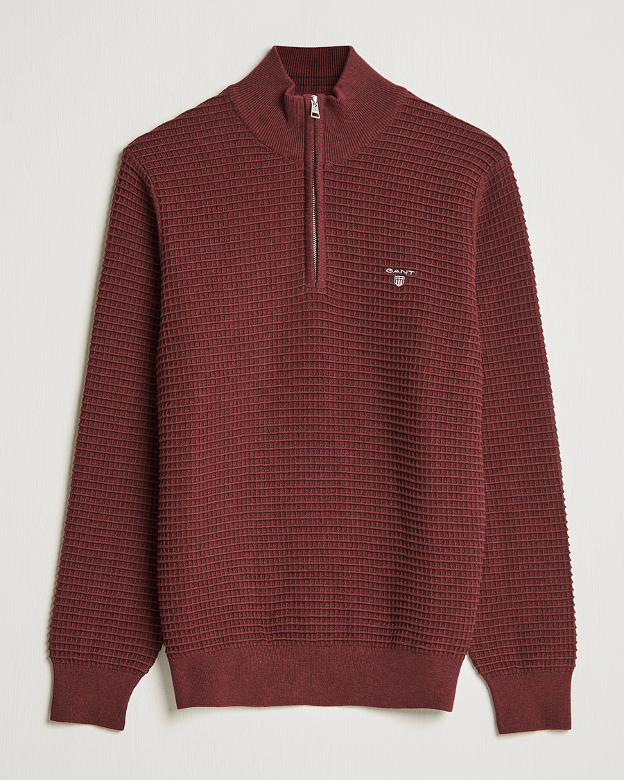 Mies | Puserot | GANT | Cotton Texture Half Zip Dark Burgundy Melange