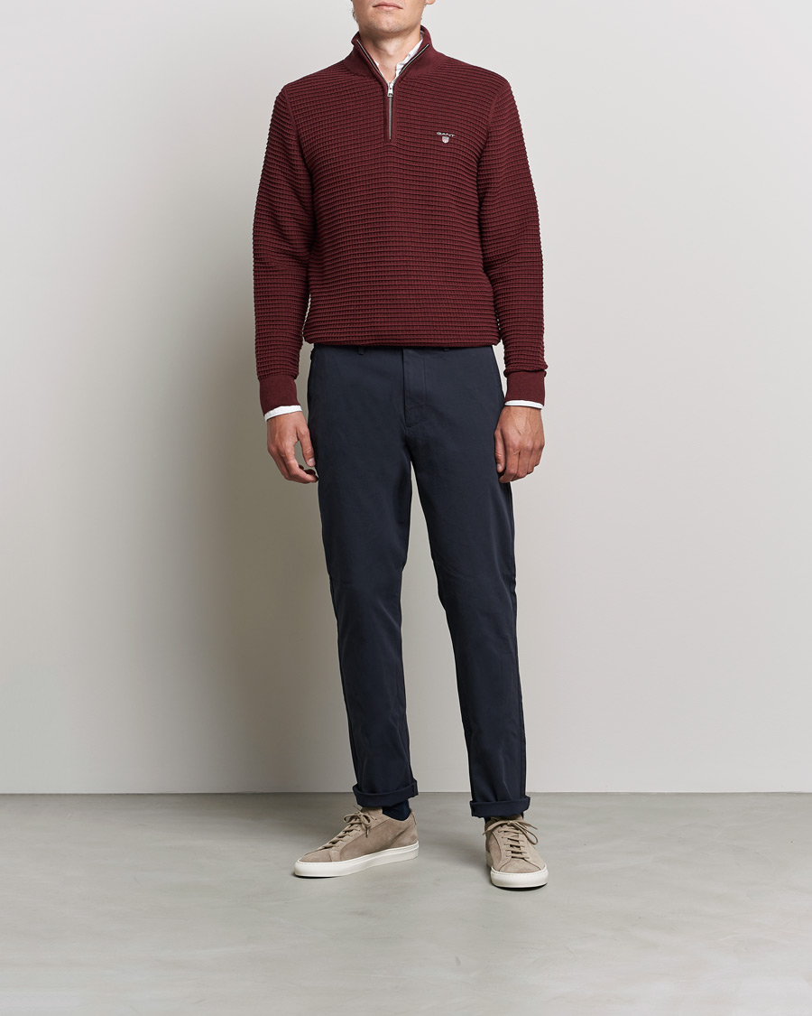 Mies | Puserot | GANT | Cotton Texture Half Zip Dark Burgundy Melange