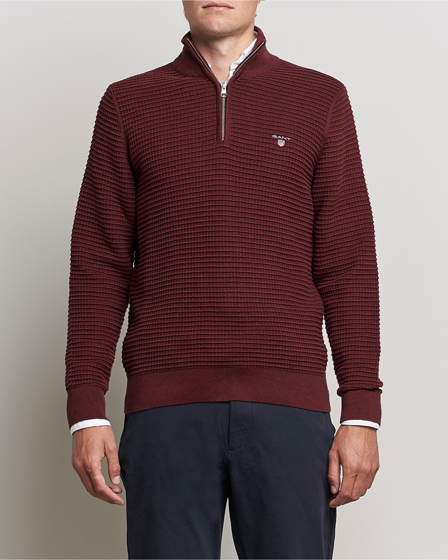 Mies | Puserot | GANT | Cotton Texture Half Zip Dark Burgundy Melange