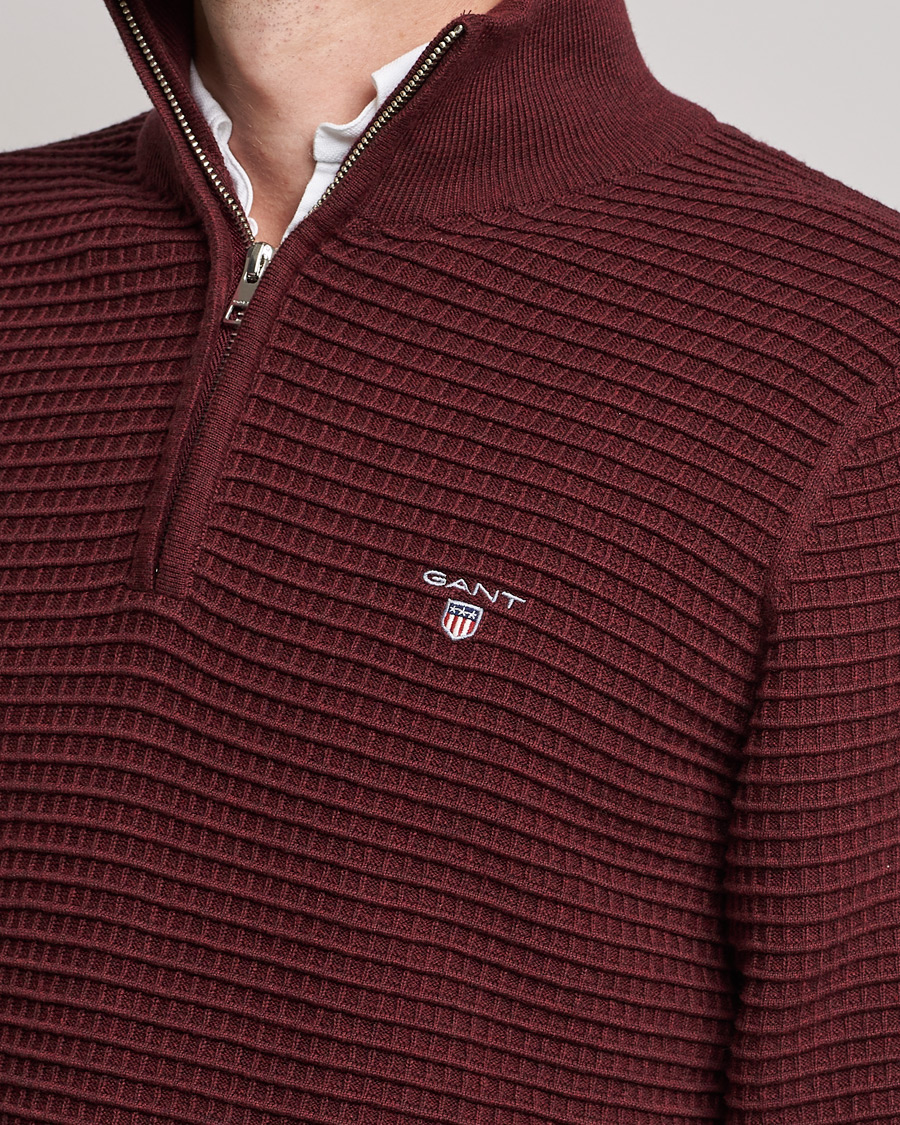 Mies | Puserot | GANT | Cotton Texture Half Zip Dark Burgundy Melange