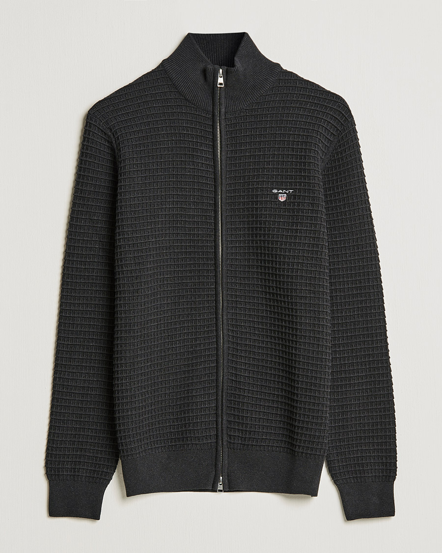 Mies | Puserot | GANT | Cotton Texture Full Zip Dark Charcoal Melange