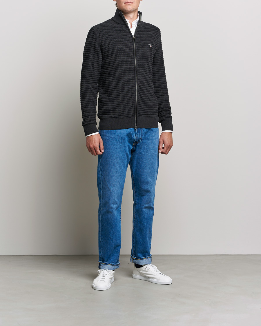Mies | Puserot | GANT | Cotton Texture Full Zip Dark Charcoal Melange