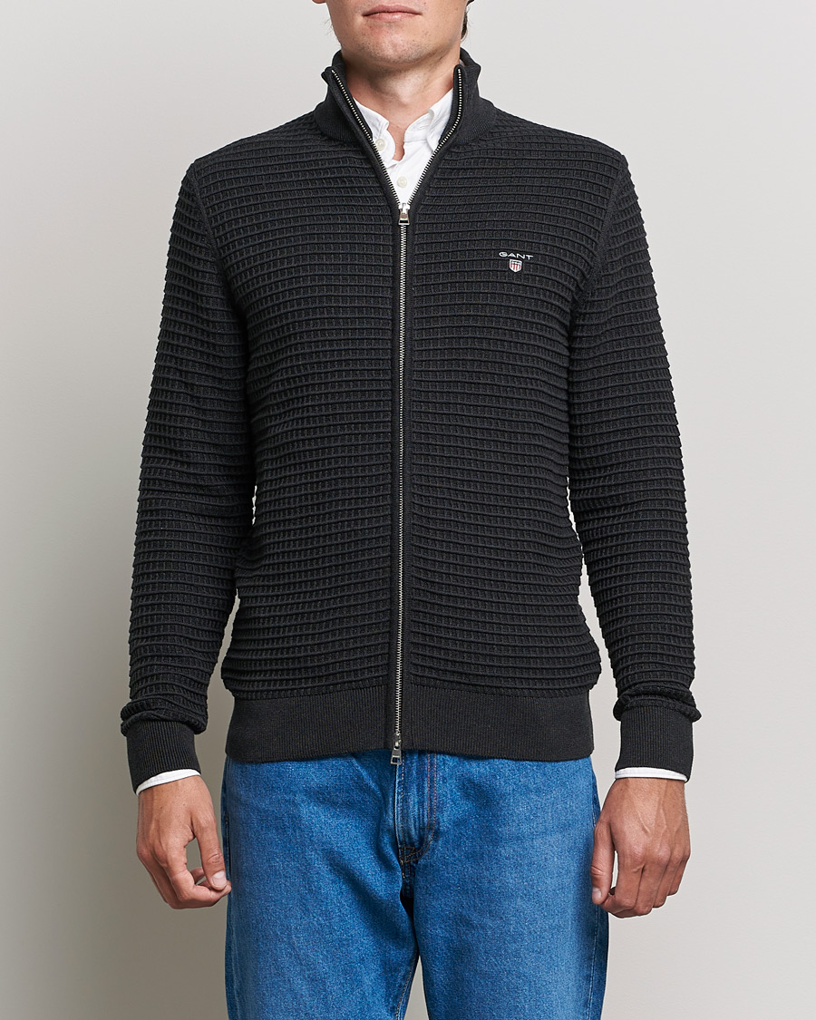 Mies | Puserot | GANT | Cotton Texture Full Zip Dark Charcoal Melange