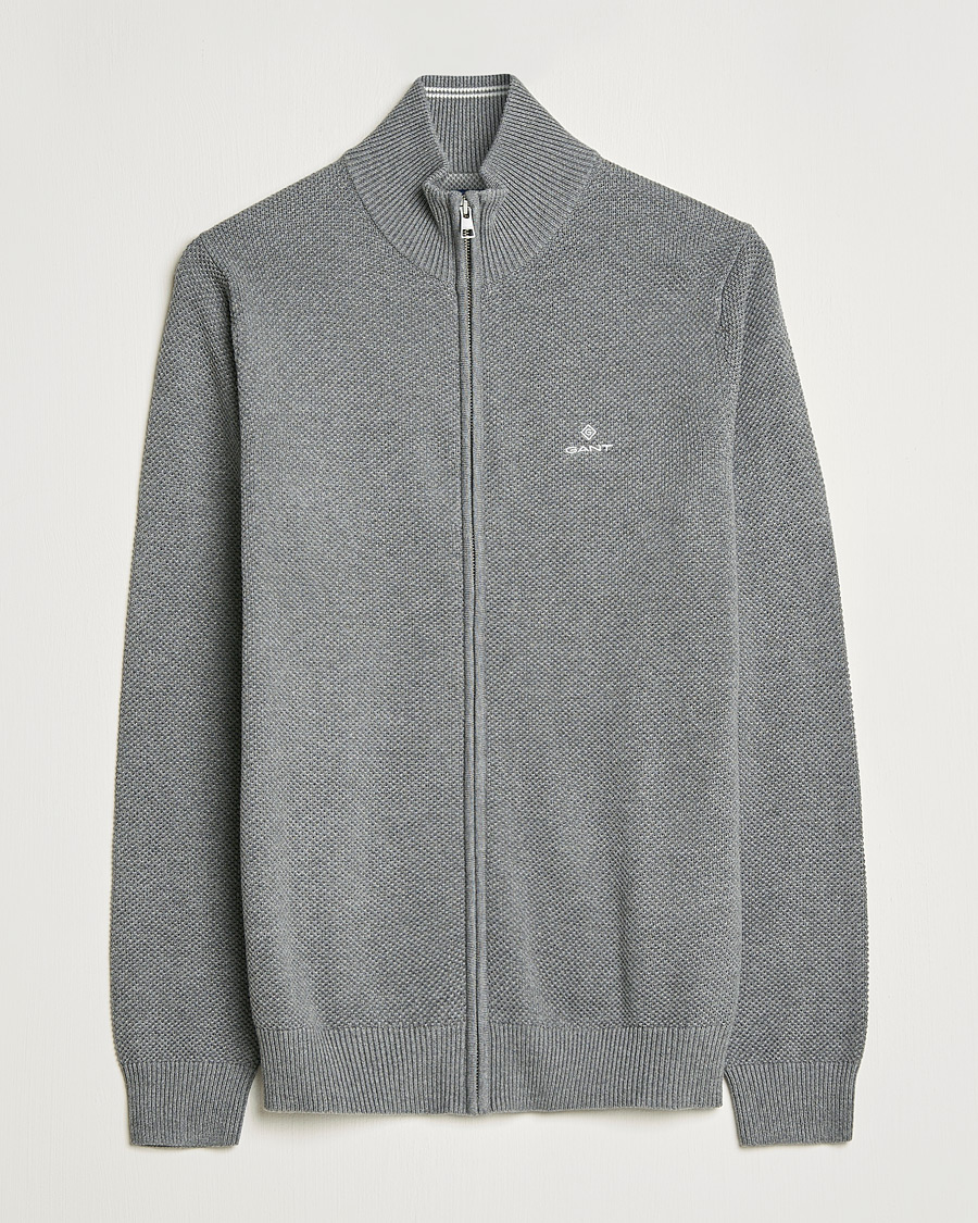 Mies | Puserot | GANT | Cotton Pique Full Zip Dark Grey Melange