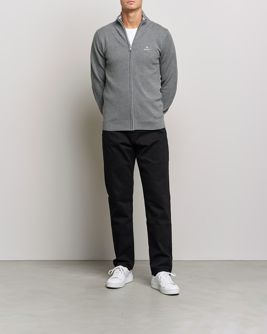 Mies | Puserot | GANT | Cotton Pique Full Zip Dark Grey Melange