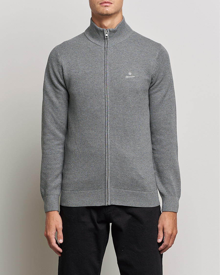 Mies | Puserot | GANT | Cotton Pique Full Zip Dark Grey Melange