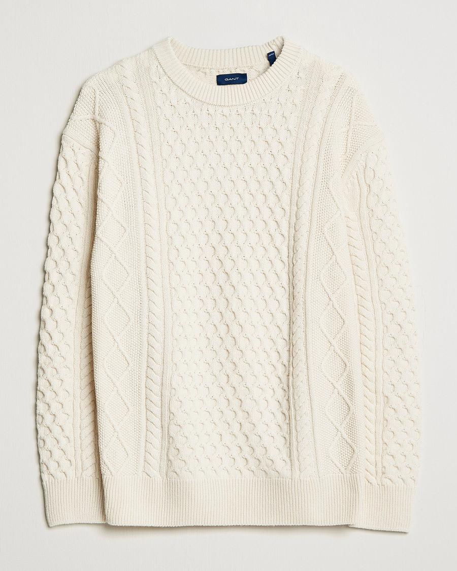 Mies | Puserot | GANT | Aran Structured Knitted Sweater Cream