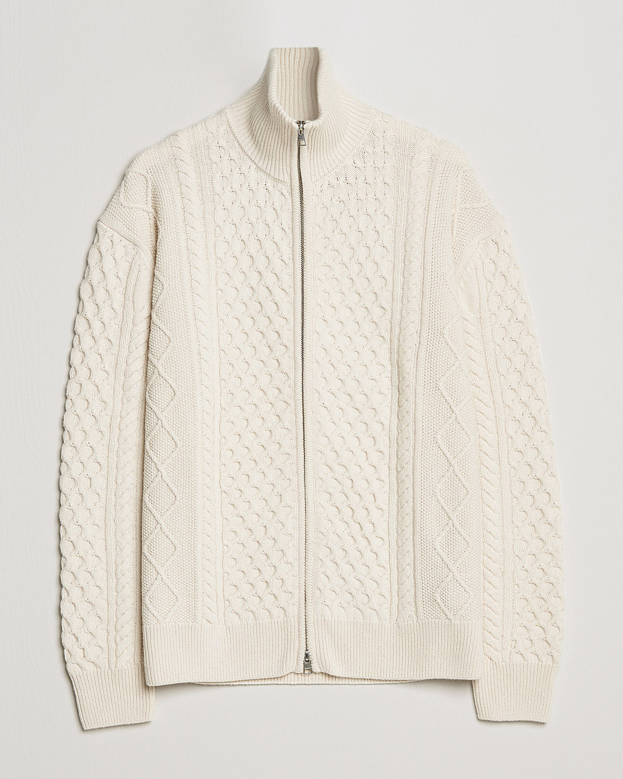 Mies | Puserot | Gant | Aran Structured Full Zip Cream