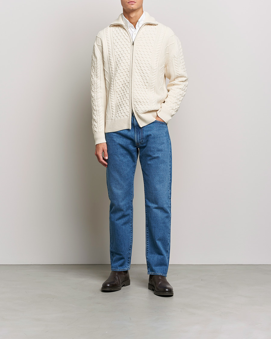 Mies | Puserot | Gant | Aran Structured Full Zip Cream