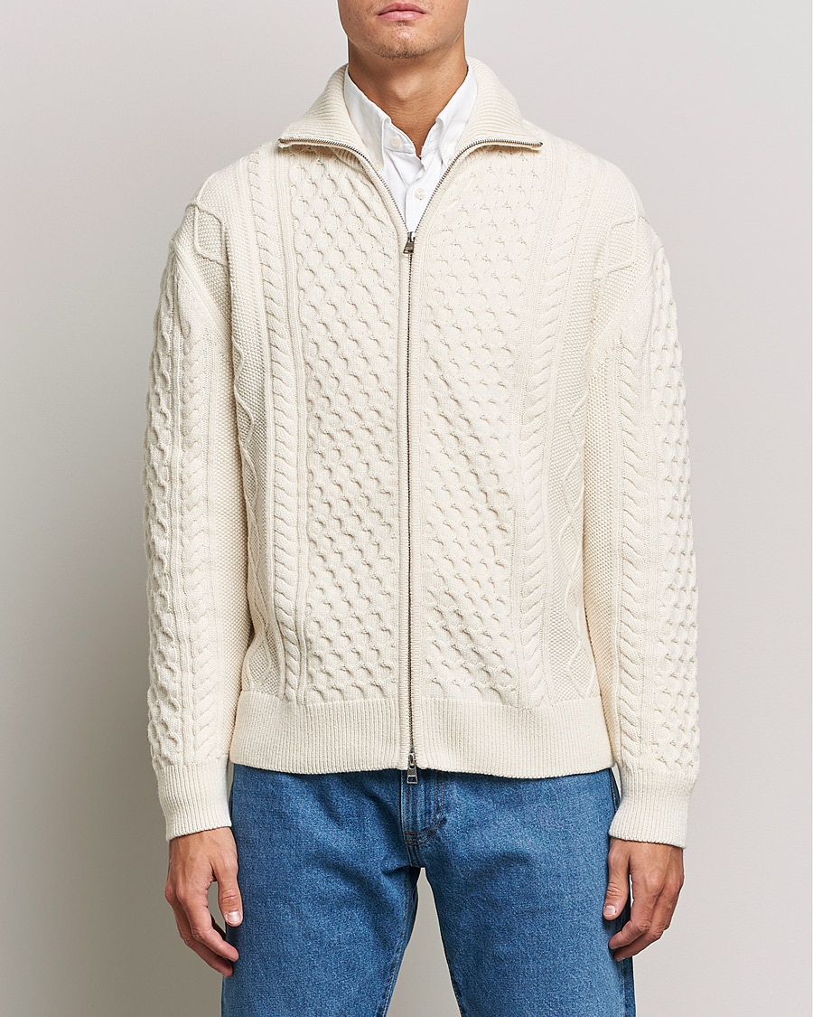 Mies | Puserot | Gant | Aran Structured Full Zip Cream