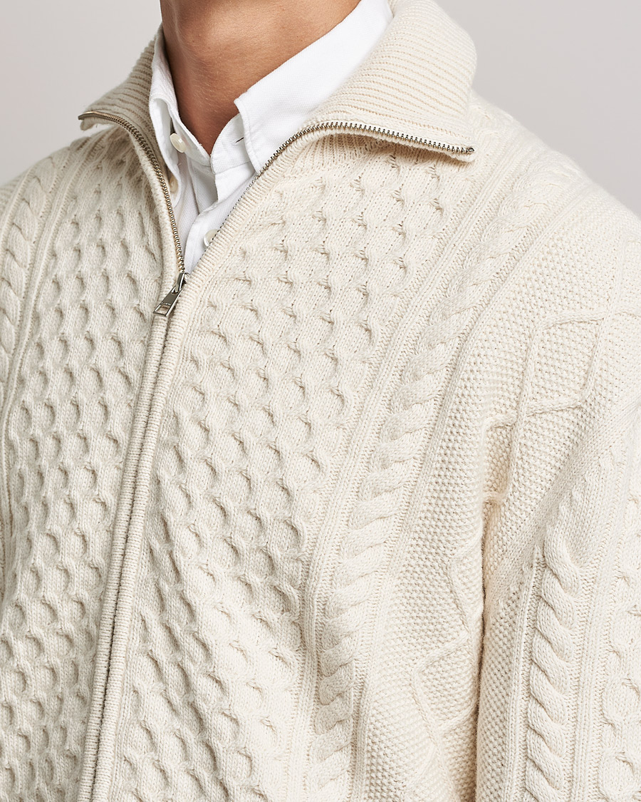 Mies | Puserot | Gant | Aran Structured Full Zip Cream