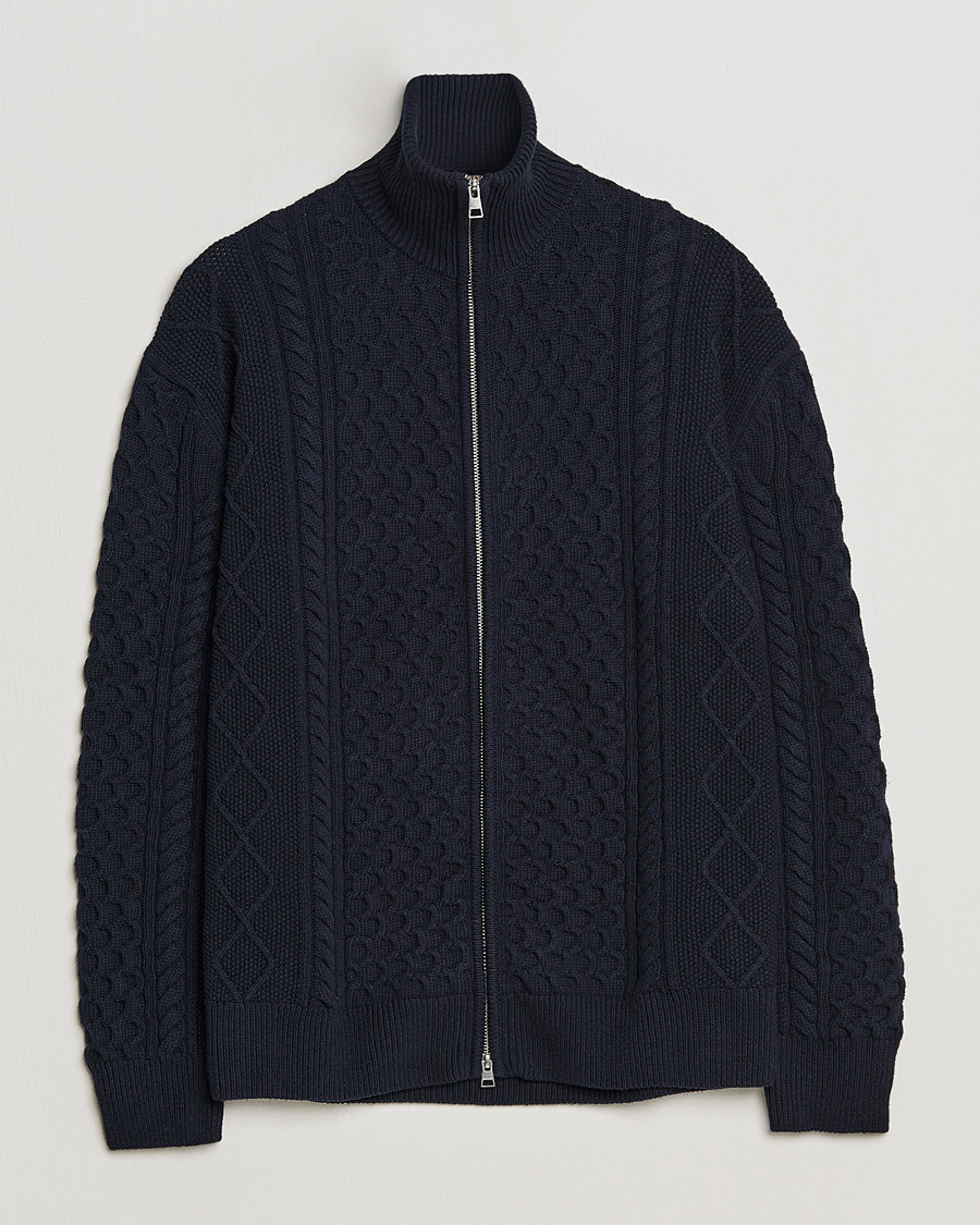 Mies | Puserot | GANT | Aran Structured Full Zip Evening Blue
